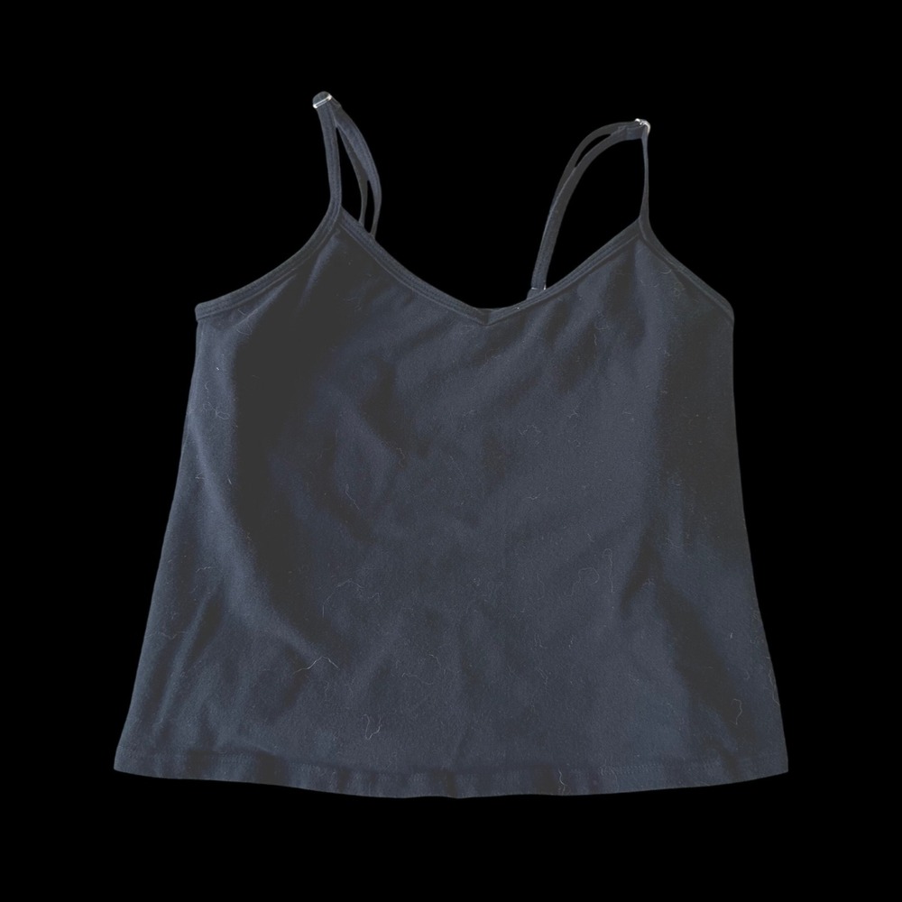 Fresh Produce Black Cami Tank Top Built-In Shelf Bra Made in USA Small